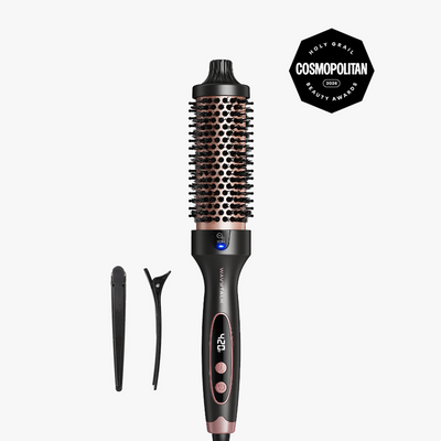 Hair styling tool with attachments on a white background, featuring the Cosmopolitan Beauty Award logo.