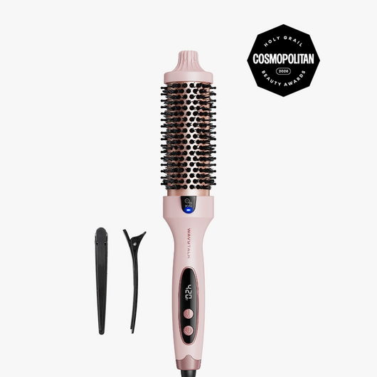 Hair styling tool with attachments on a white background, featuring the Cosmopolitan Beauty Award logo.