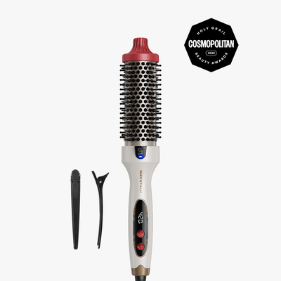 Hair styling tool with attachments on a white background, featuring the Cosmopolitan Beauty Award logo.