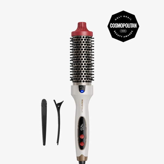 Hair styling tool with attachments on a white background, featuring the Cosmopolitan Beauty Award logo.