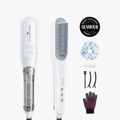 Hair styling tool set with attachments on a white background, featuring the Glamour Beauty & Wellness Award.