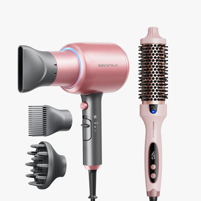 Rose Gold Blown Away and pink Blowout Boost display on a white background