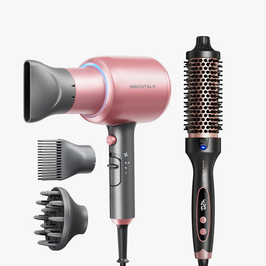 Rose Gold Blown Away and rose gold Blowout Boost display on a white background