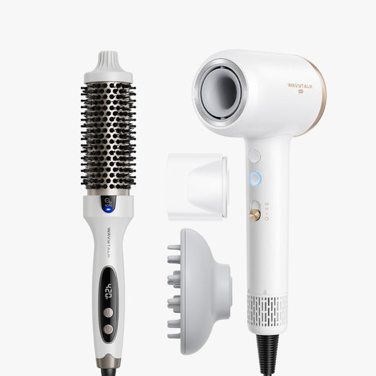White Blowout Boost and white Turblow Pro display on a white background