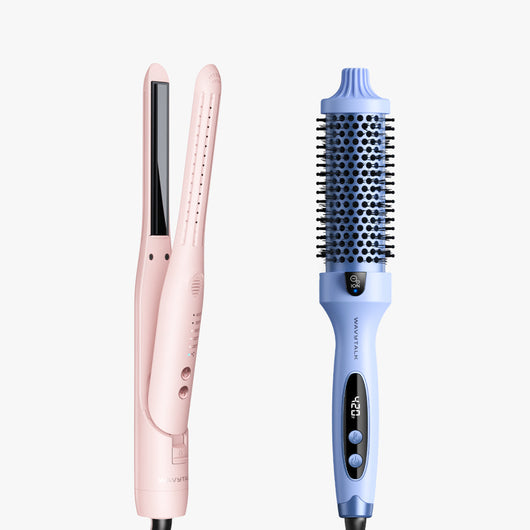 Pink Cool Curl Pencil and blue Blowout Boost on a white background