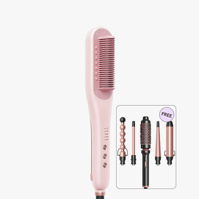 Pink hair straightener with attachments on a white background
