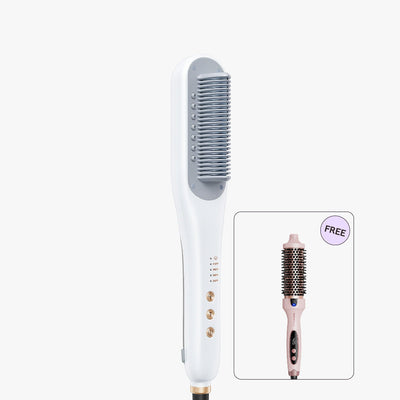 Hair straightener with a free hairbrush on a white background